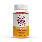 NUTRO NINJA Shilajit Gummies in einer transparenten Flasche mit weißem Deckel, 60 rote Gummibärchen, Mixed Berry Geschmack, vegan, ohne Zuckerzusatz;