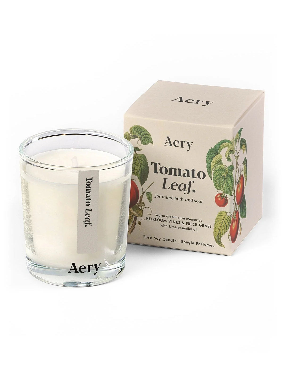 Aery Duftkerze 'Tomato Leaf' in Glas mit Verpackung, botanisches Tomatenblatt-Design;