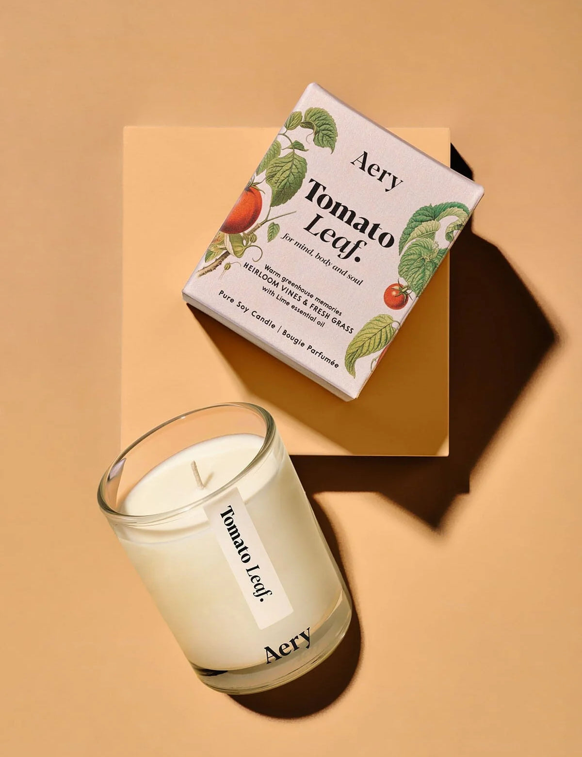 Aery Duftkerze 'Tomato Leaf' in Glas mit Verpackung, botanisches Tomatenblatt-Design;