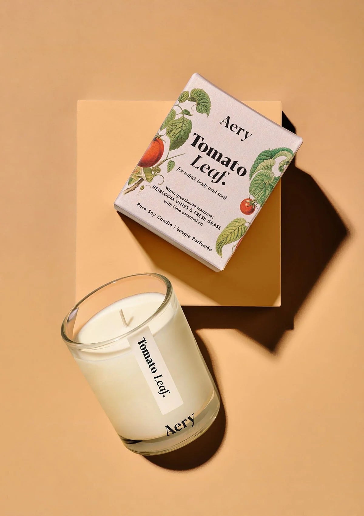 Aery Duftkerze 'Tomato Leaf' in Glas mit Verpackung, botanisches Tomatenblatt-Design;