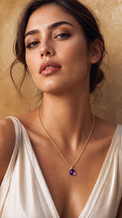 Pendant Briolette Amethyst Yellow Gold