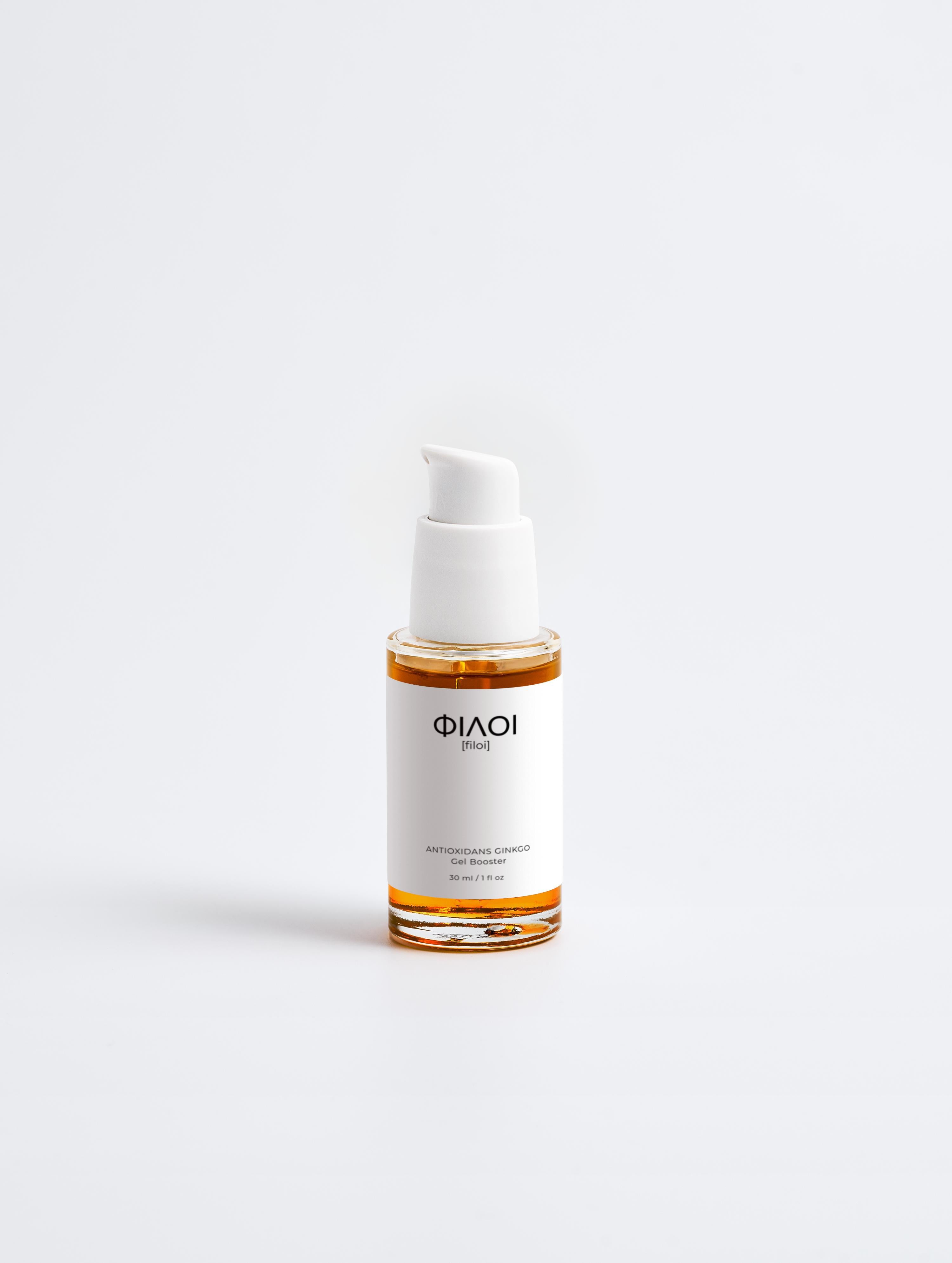 Flasche mit Pumpspender, enthält Antioxidans-Gesichtsöl von Filoi, 30 ml;