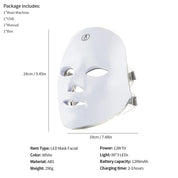 Chargeable 7 Color LED facial & neck light therapy mask anti lifting & whitening