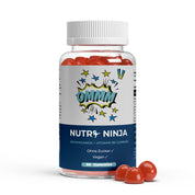 NUTRI NINJA Ashwaganda und Vitamin B6 Gummies, 60 vegane, zuckerfreie rote Gummibärchen in durchsichtigem Kunststoffbehälter mit weißem Deckel;