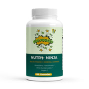 Weißer Kunststoffbehälter mit Deckel, Aufschrift 'Bodyguard Nutri Ninja Multivitamin + Mineral Gummies', 60 Gummies, Geschmack Mixed Berry, ohne Zuckerzusatz, vegan;