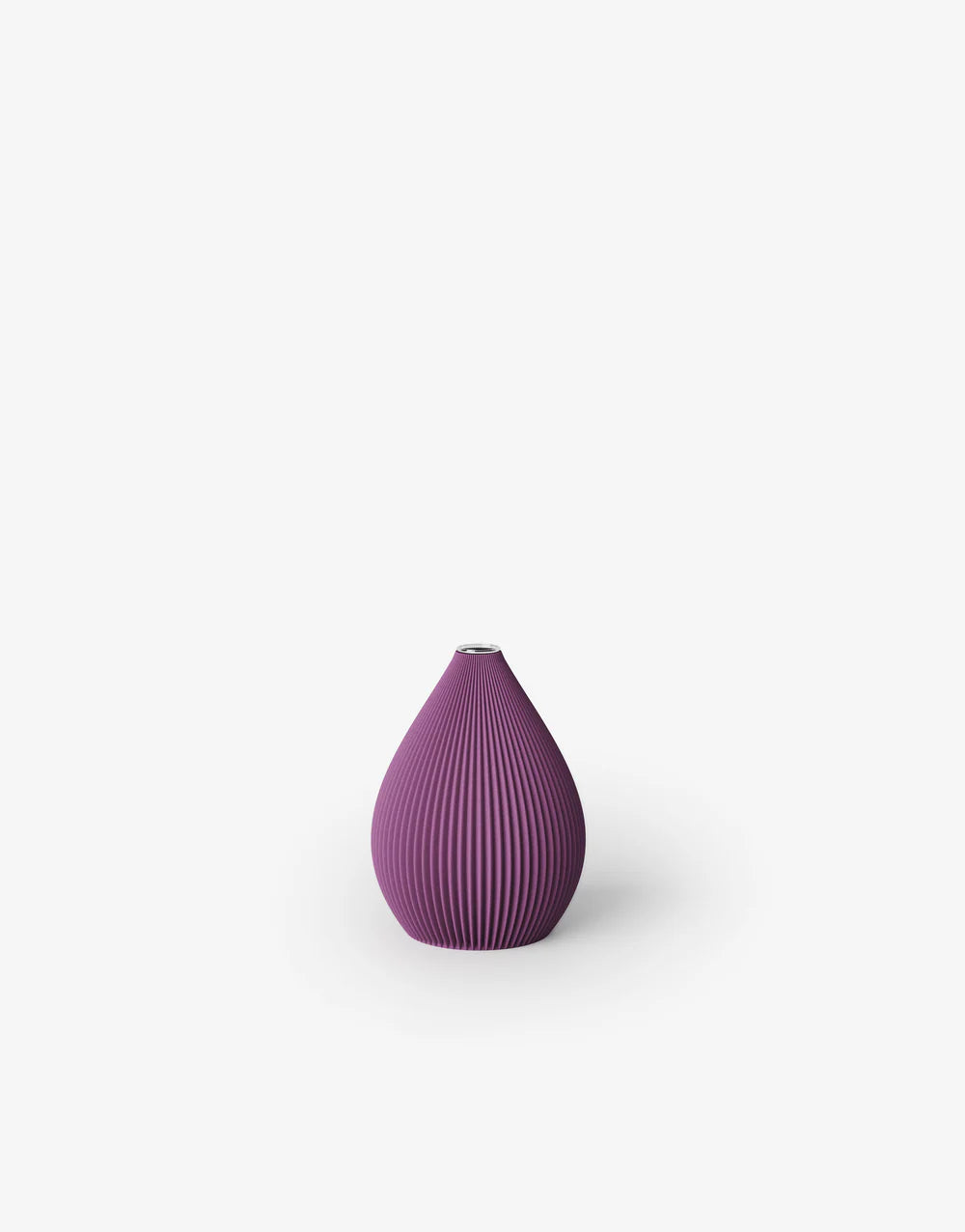 Kleine Vase mit ballonförmiger, gerippter Oberfläche in Lila;
