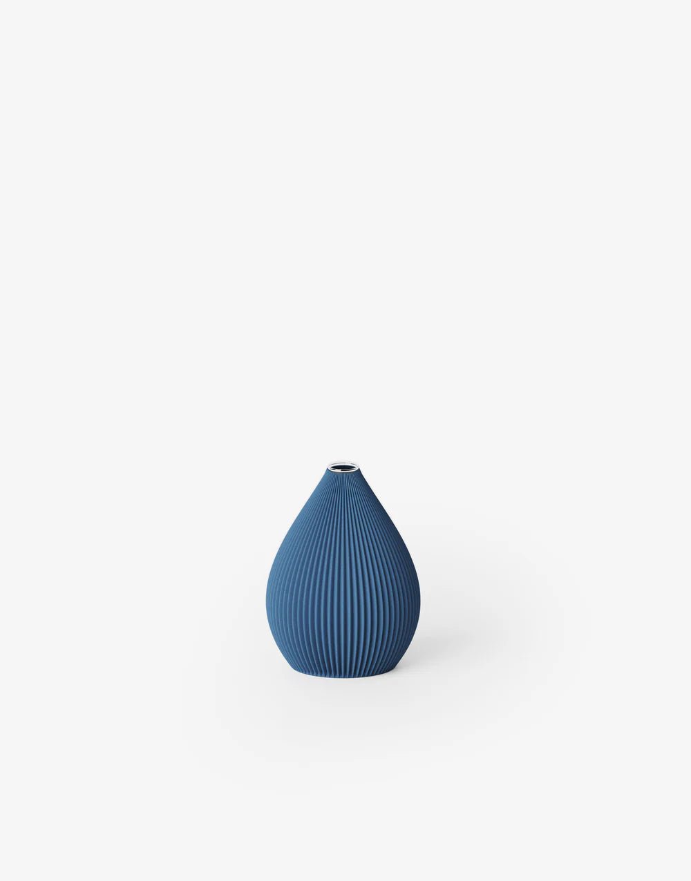 Kleine Vase mit ballonförmiger, gerippter Oberfläche in Blau;