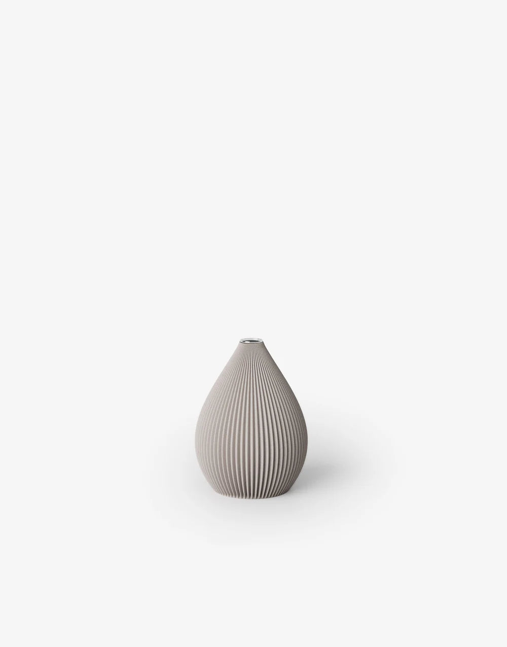 Kleine Vase mit ballonförmiger, gerippter Oberfläche in Taupe;