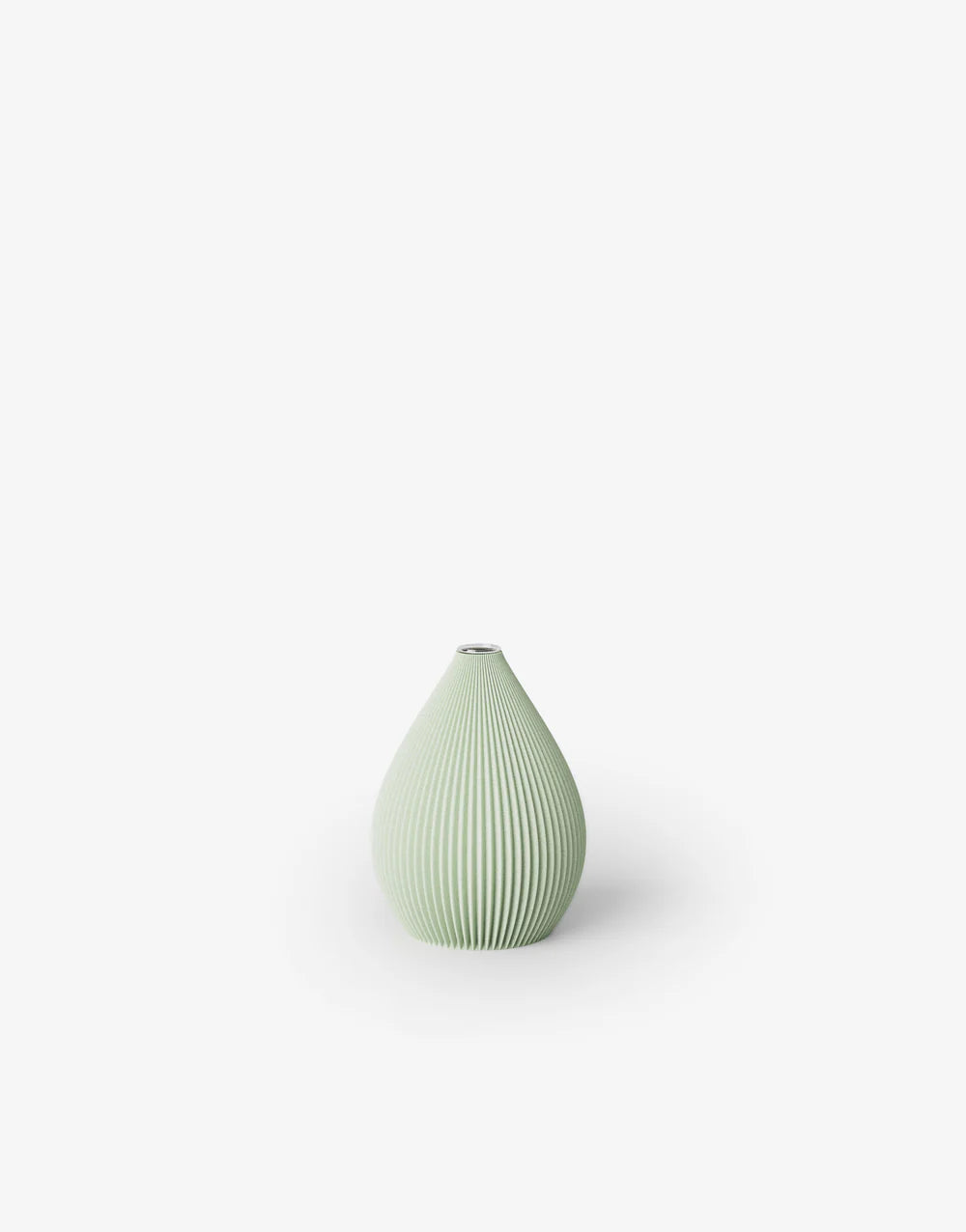 Kleine Vase mit ballonförmiger, gerippter Oberfläche in Pistaziengrün;