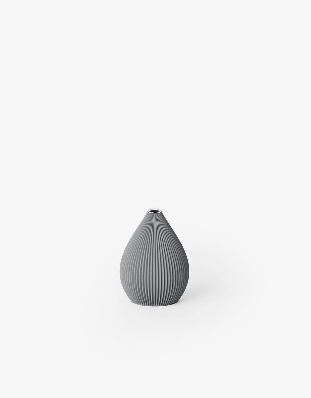 Kleine Vase mit ballonförmiger, gerippter Oberfläche in Grau;