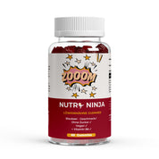 Nutri Ninja Löwenmähne Gummies in transparenter Flasche mit weißem Deckel, Blaubeer-Geschmack, vegan, ohne Zucker, mit Vitamin B6, 60 Stück;
