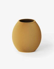Kugelförmige Vase mit gerippter Oberfläche in Senfgelb;